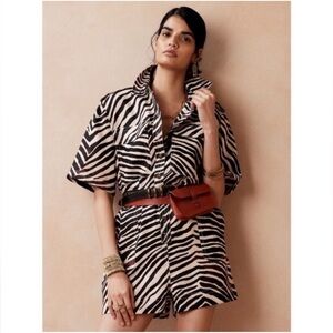 Banana Republic Safari Zebra Print Linen Romper